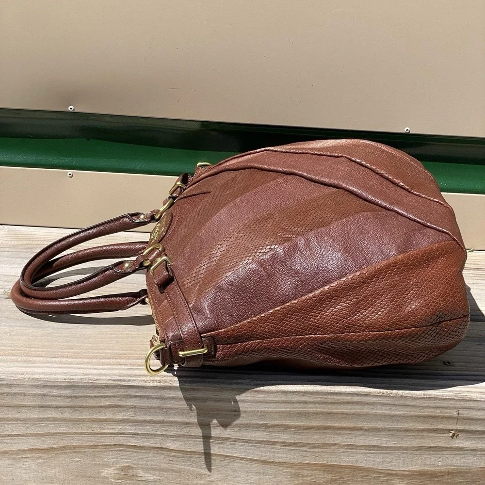 Coach Madison Diagonal Pleated Mixed Exotic Lindsey Satchel F21318 Tobacco Brown